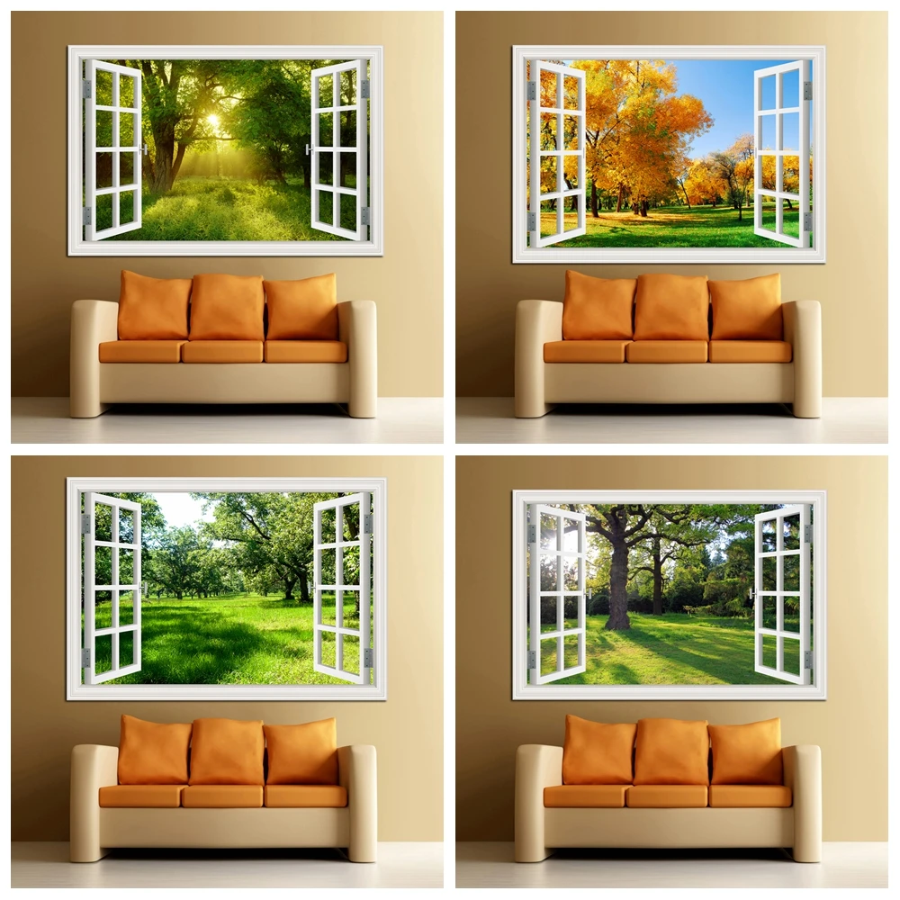 Vinyl Floor Plank - Forest 3D Window Landscape Wall Sticker