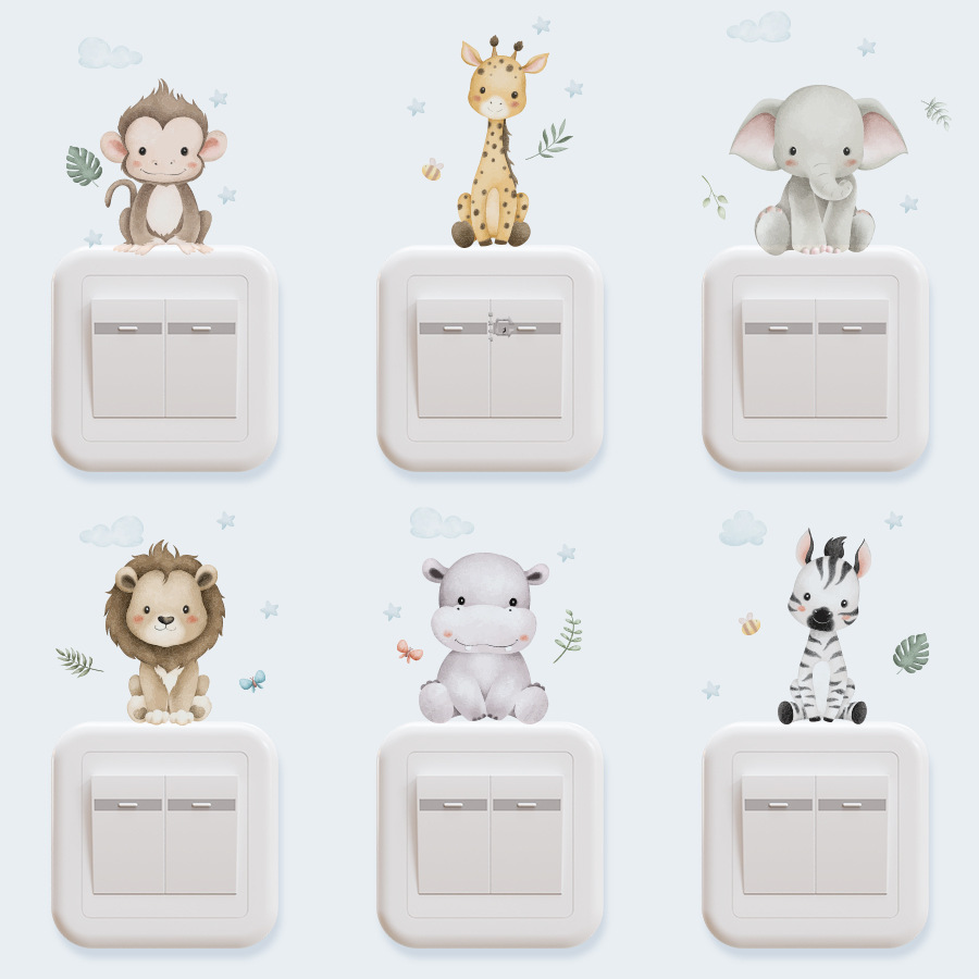 Vinyl Floor Plank - Cartoon Animals Switch Wall Sticker Monkey
