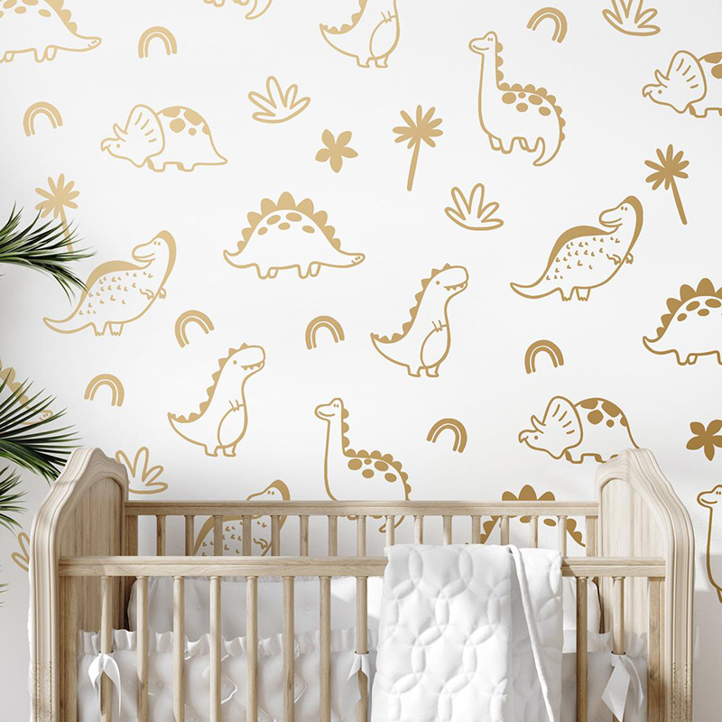 Vinyl Floor Plank - Geometric Dinosaur Tree Rainbow Wall Sticker